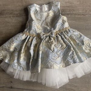 American Princess | Special Occasion Silver Gold Jacquard Floral Dress Tulle 18M